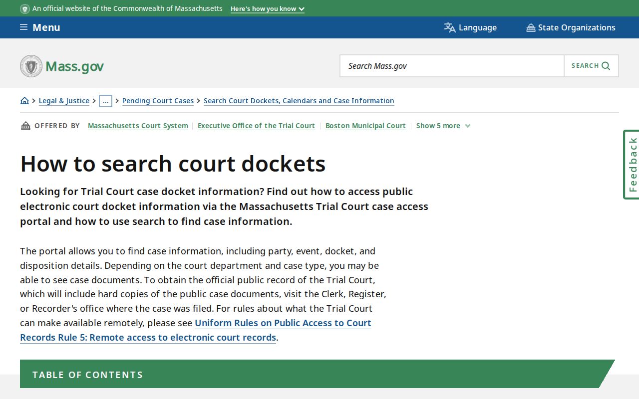 Milford resident lookup using MassCourts search instructions