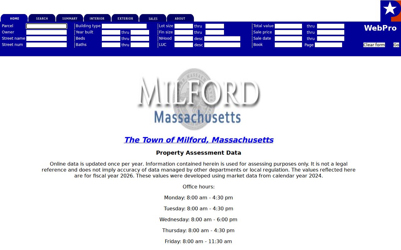 Milford residents directory property search in the Milford assessor portal